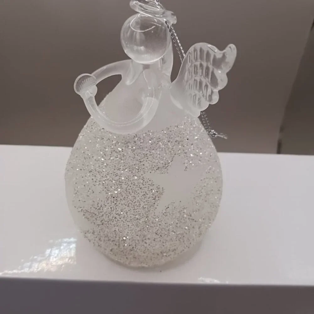 Bogo glass star angel with lovely frosted  glitter holding heart